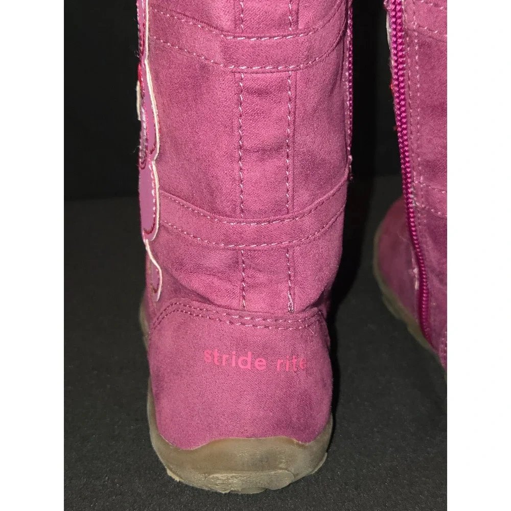 Stride Rite Bianca Girls Boots Size 9.5M Pink Suede Floral Zip Up Cute Shoes‎